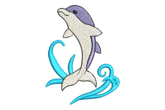 Dolphin with Waves Embroidery Design